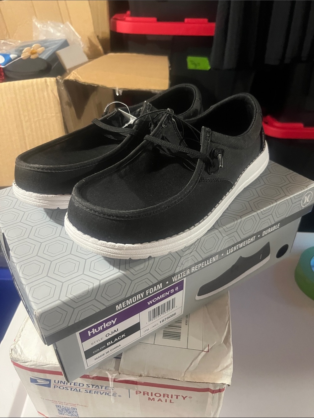 Hurley Black Canvas Boat Shoes with White Sole